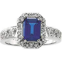 14K White Gold Chatham Created Sapphire & Diamond Ringwhite 