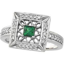 14K White Gold Emerald & Diamond Ringwhite 