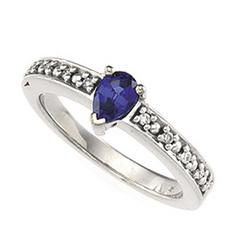14K White Gold Chatham Created Sapphire & Diamond Ringwhite 