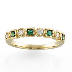14K Yellow Gold Emerald & Diamond Band Ringyellow 