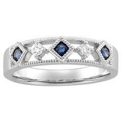 14K White Gold Sapphire & Diamond Band Ringwhite 