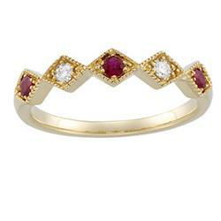 14K Yellow Gold Ruby & Diamond Band Ringyellow 