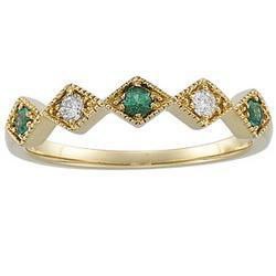 14K Yellow Gold Emerald & Diamond Band Ringyellow 