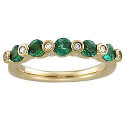 14K Yellow Gold Emerald & Diamond Anniversary Band Ringyellow 