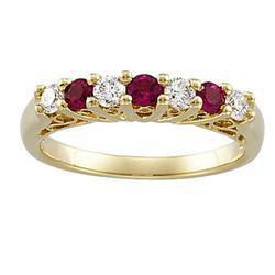 14K Yellow Gold Ruby & Diamond Anniversary Band Ringyellow 