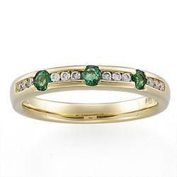 14K Yellow Gold Emerald & Diamond Anniversary Band Ringyellow 