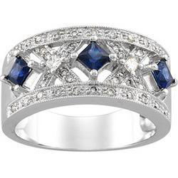 14K White Gold Sapphire & Diamond Anniversary Band Ringwhite 
