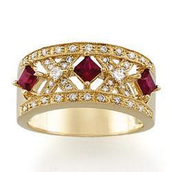 14K Yellow Gold Ruby & Diamond Anniversary Band Ringyellow 