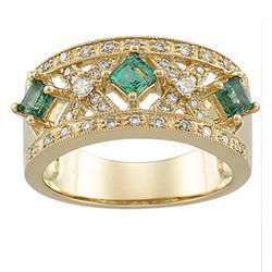 14K Yellow Gold Emerald & Diamond Anniversary Band Ringyellow 