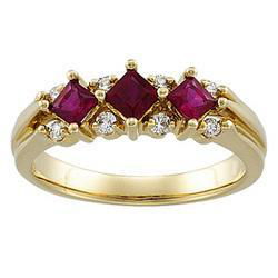 14K Yellow Gold Ruby & Diamond Anniversary Band Ringyellow 