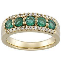 14K Yellow Gold Emerald & Diamond Anniversary Band Ringyellow 