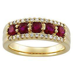 14K Yellow Gold Ruby & Diamond Anniversary Band Ringyellow 