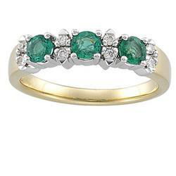 14K Two Tone Gold Emerald & Diamond Anniversary Band Ringtwo 