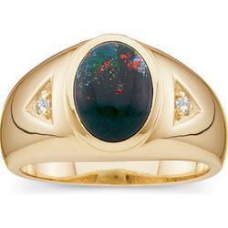 14K Yellow Gold Men's Genuine Bloodstone & Diamond Ringyellow 