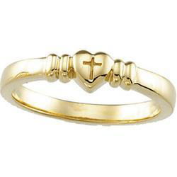 14K Yellow Gold Heart W/Cross Ring - Size 5yellow 