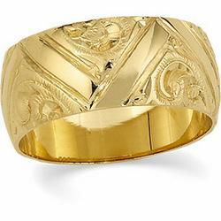 14K White Gold Hand Engraved Bandwhite 
