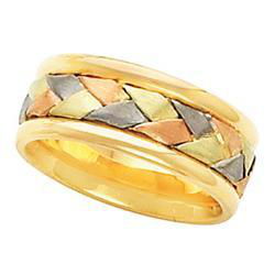 14K Yellow Gold Tri Color Bridal Hand Woven Bandyellow 