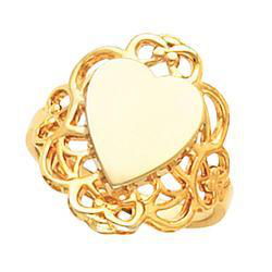 14K White Gold Heart Signet With Filigree Design Ringwhite 