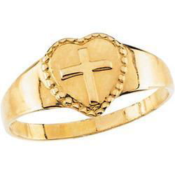 14K Yellow Gold Children's Heart Cross Ringyellow 