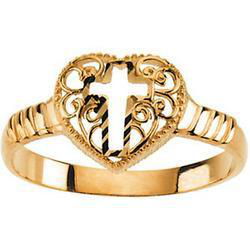 14K Yellow Gold Cross Heart Ring - Size 6yellow 