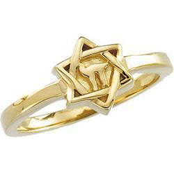 14K Yellow Gold Star Of David With Chai Ring - Size 6yellow 