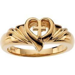 14K Yellow Gold Heart & Cross Ringyellow 