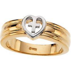 14K Two Tone Gold Heart & Cross Ring - Size 6two 