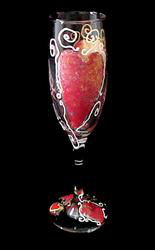 Hearts of Fire Design - Hand Painted - Flute - 6 oz.hearts 