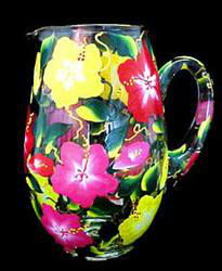 Hibiscus Design - Hand Painted - Margarita/Beverage Pitcher - 67 oz.hibiscus 