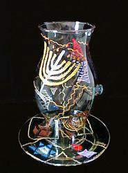 Jewish Fantasy Design - Hand Painted - 8 inch Hurricane Shade and 7 inch platejewish 