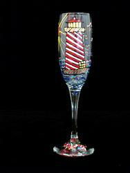 Lively Lighthouses Design - Hand Painted - Flute - 6 oz.lively 