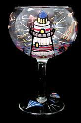 Lively Lighthouses Design - Hand Painted - Grande Goblet - 17.5 oz.lively 