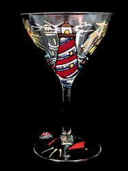 Lively Lighthouses Design - Hand Painted - Grande Martini - 10 oz.lively 