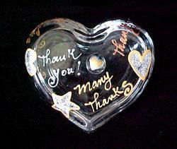 Many Thanks Design - Hand Painted - Heart Shaped Box - 2 pieces - 4.5 inch diametermany 