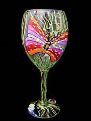 Butterfly Meadow Design - Hand Painted - Grande Wine - 16 oz..butterfly 