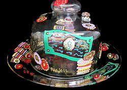 Casino Cards & Chips Design - Hand Painted - Cheese Dome and Matching 10 inch Platecasino 