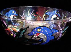 Dazzling Dolphin Design - Hand Painted - Serving Bowl - 11 inch diameterdazzling 