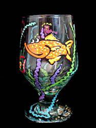 Fantasy Fish Design - Hand Painted - High Ball - All Purpose Glass - 10.5 oz.fantasy 
