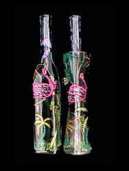 Flamingo Frolic Design - Hand Painted - All Purpose 16 oz. and V Bottles with pour spoutsflamingo 