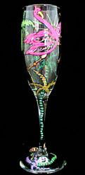 Flamingo Frolic Design - Hand Painted - Flute - 6 oz.flamingo 