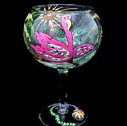 Flamingo Frolic Design - Hand Painted - Goblet - 12.5 oz.flamingo 