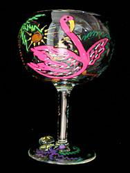 Flamingo Frolic Design - Hand Painted - Grande Goblet - 17.5 oz..flamingo 