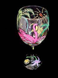 Flamingo Frolic Design - Hand Painted - Grande Wine - 16 oz..flamingo 