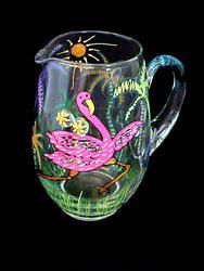 Flamingo Frolic Design - Hand Painted - Margarita/Beverage Pitcher - 67 oz.flamingo 