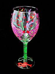 Flirty Fish Design - Hand Painted - Grande Wine -16 oz.flirty 