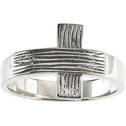 14K White Gold Cross Rugged Chastity Ring With Box - Size 5white 