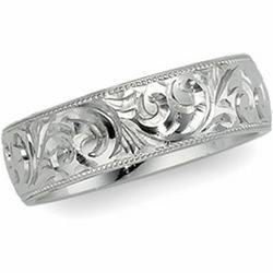 14K White Gold Hand Engraved Bandwhite 