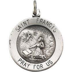 Sterling Silver Round St. Francis Pendant Medalsterling 
