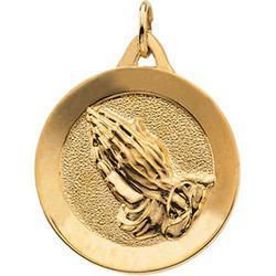14K Yellow Gold Disc With Praying Hands Pendantyellow 