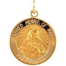 14K Yellow Gold Round Sacred Heart Of Mary Pendant Medalyellow 